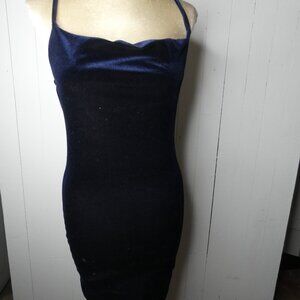 Lulu's Women's S Navy Velvet Mini Bodycon Dress Sleeveless Lace Stretch Cowl